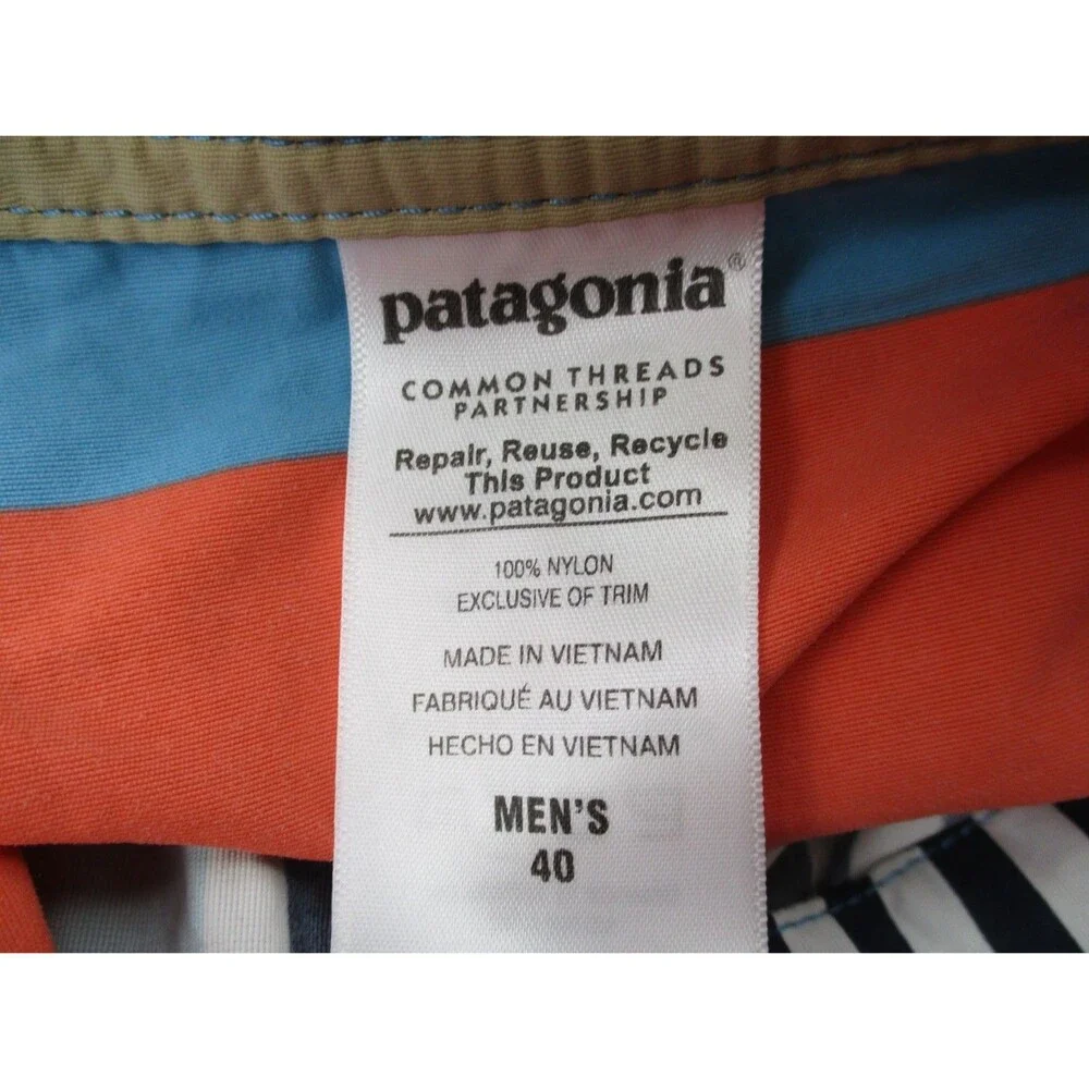 Patagonia Wavefarer Board Shorts Mens 40 Blue Orange Striped Swim Trunks 19
